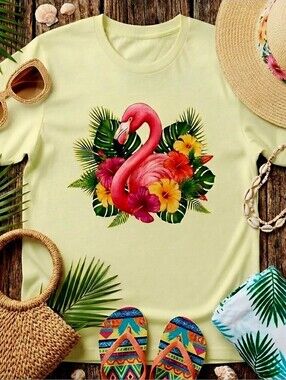 Flamingo Tropical Graphic Tee • Summer Vacation Shirt • Bright Floral Tshirt